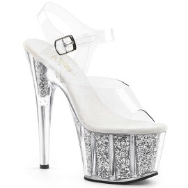 Pleaser Sandalette ADORE-708G Transparent Silber Glitter EU-37 / US-7