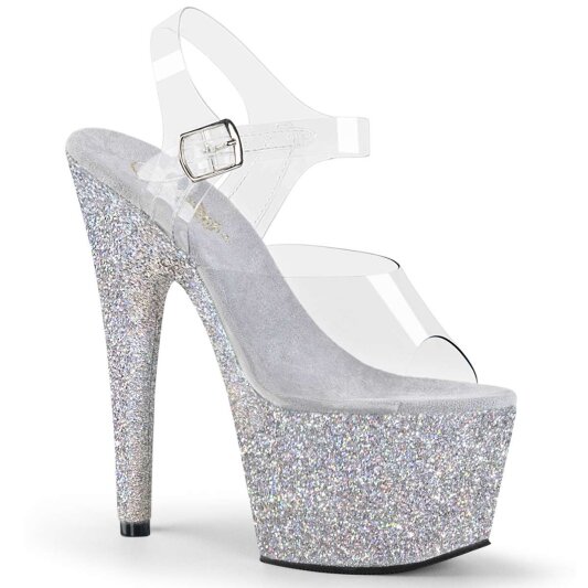 Pleaser Sandalette ADORE-708HMG Transparent Silber Multi Glitter EU-35 / US-5