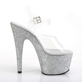 Pleaser Sandalette ADORE-708HMG Transparent Silber Multi Glitter EU-35 / US-5