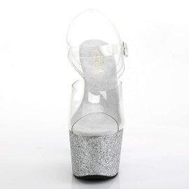 Pleaser Sandalette ADORE-708HMG Transparent Silber Multi Glitter EU-37 / US-7