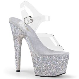 Pleaser Sandalette ADORE-708HMG Transparent Silber Multi...