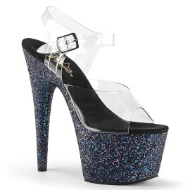 Pleaser Sandalette ADORE-708LG Transparent Schwarz Strass...