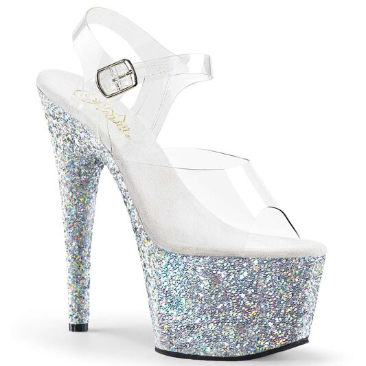 Pleaser Sandalette ADORE-708LG Transparent Silber Multi Glitter EU-35 / US-5