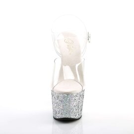 Pleaser Sandalette ADORE-708LG Transparent Silber Multi...