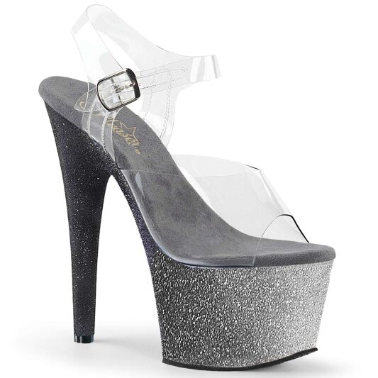 Pleaser Sandalette ADORE-708OMBRE Transparent Silber-Schwarz EU-38 / US-8