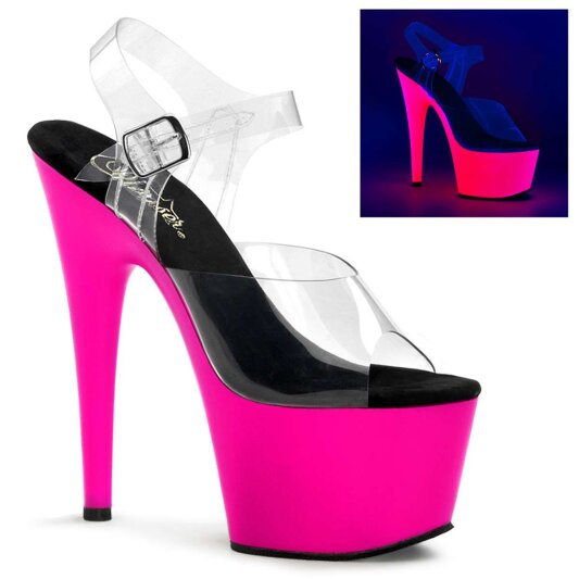 Pleaser Sandalette ADORE-708UV Transparent Neon-Pink EU-41 / US-11