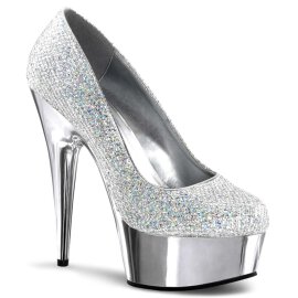 Pleaser Sandal DELIGHT-685G Silver Multi Glitter Chrome...