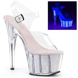 Pleaser Sandalette ADORE-708UVG Transparent Neon-Silber EU-35 / US-5