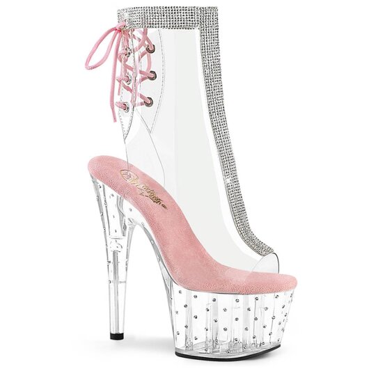 Pleaser STARDUST-1018C-2RS Plateau Stiefeletten Transparent Rosa EU-35 / US-5