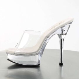 Pleaser Pantolette ALLURE-601 Transparent Silber EU-40 / US-10