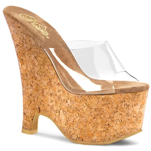 Pleaser Pantolette BEAU-601 Transparent Kork EU-38 / US-8
