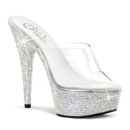 Pleaser Pantolette BEJEWELED-601DM Transparent Silber...