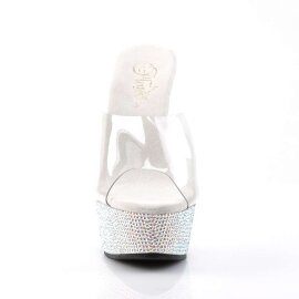 Pleaser Pantolette BEJEWELED-601DM Transparent Silber...