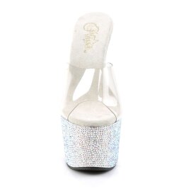 Pleaser Pantolette BEJEWELED-701DM Transparent Silber...