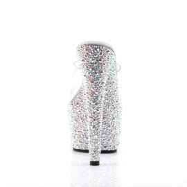 Pleaser Pantolette BEJEWELED-701MS Transparent Silber Strass EU-35 / US-5