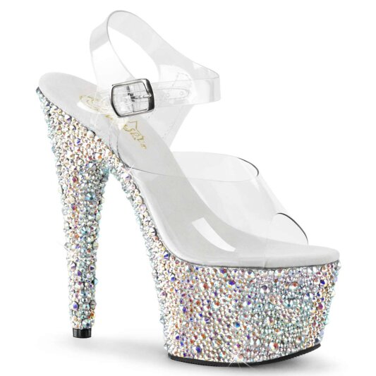 Pleaser Sandalette BEJEWELED-708MS Transparent Silber Strass EU-35 / US-5