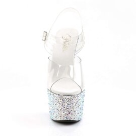 Pleaser Sandalette BEJEWELED-708MS Transparent Silber Strass EU-35 / US-5