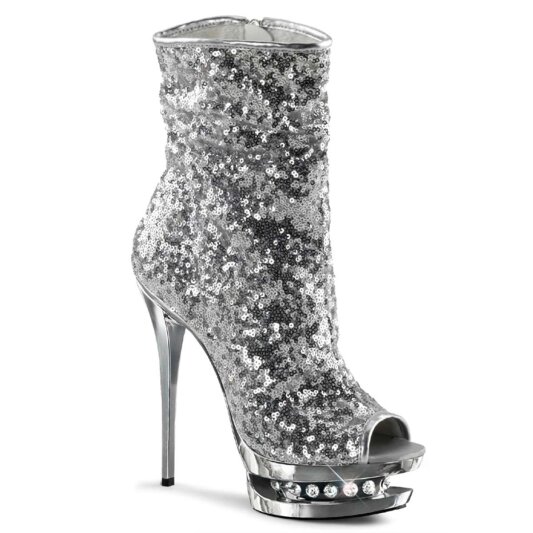 Pleaser Stiefelette BLONDIE-R-1008 Silber Multi Strass Chrom EU-35 / US-5