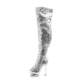 Pleaser Overknee Stiefel BLONDIE-R-3011 Silber Multi Strass Chrom EU-35 / US-5
