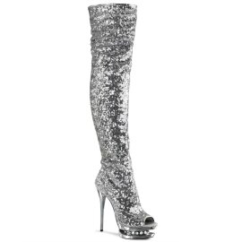 Pleaser Overknee Stiefel BLONDIE-R-3011 Silber Multi Strass Chrom EU-37 / US-7