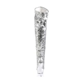 Pleaser Overknee Stiefel BLONDIE-R-3011 Silber Multi Strass Chrom EU-37 / US-7