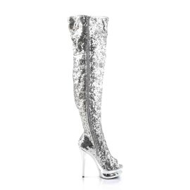 Pleaser Overknee Stiefel BLONDIE-R-3011 Silber Multi Strass Chrom EU-38 / US-8
