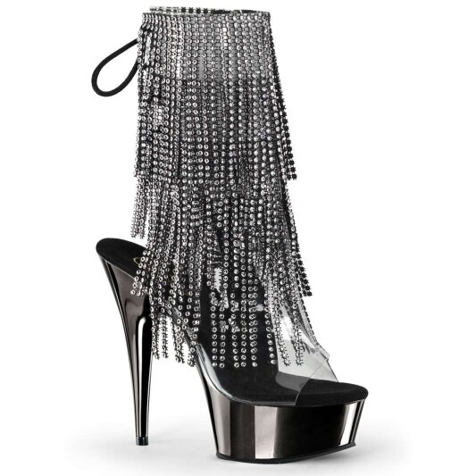 Pleaser Stiefelette DELIGHT-1017RSF Transparent Silber-Schwarz Chrom EU-35 / US-5