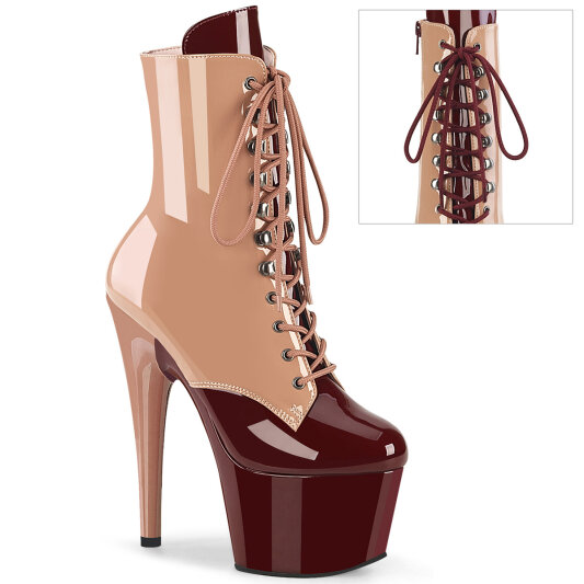 Pleaser ADORE-1020DC Plateau Stiefeletten Lack Beige Burgundrot