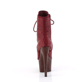 Pleaser ADORE-1020RM Plateau Stiefeletten Kunstleder Strass Mesh Burgundrot