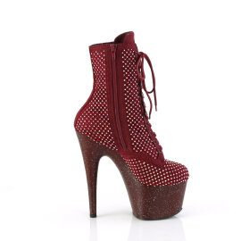 Pleaser ADORE-1020RM Plateau Stiefeletten Kunstleder Strass Mesh Burgundrot