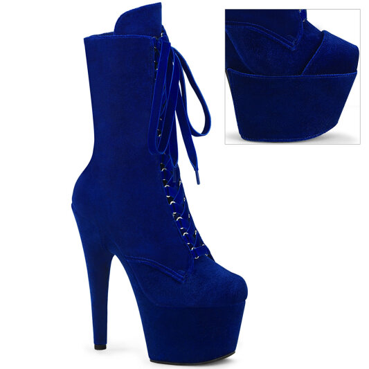 Pleaser ADORE-1045VEL Plateau Stiefeletten Samt Blau
