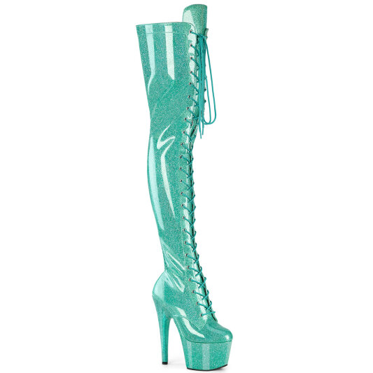 Pleaser ADORE-3020GP Plateau Overknee Stiefel Lack Glitter Türkis