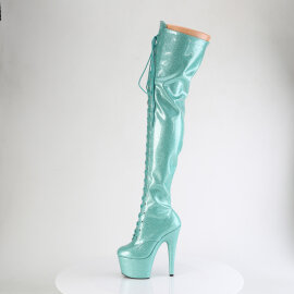 Pleaser ADORE-3020GP Plateau Overknee Stiefel Lack Glitter Türkis