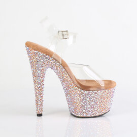 Pleaser BEJEWELED-708MS Plateau Sandaletten Clear Strass Gold
