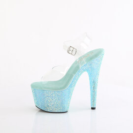 Pleaser BEJEWELED-708RRS Plateau Sandaletten Clear Strass Türkis