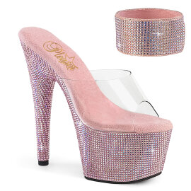 Pleaser BEJEWELED-712RS Plateau Pantoletten Clear Strass...