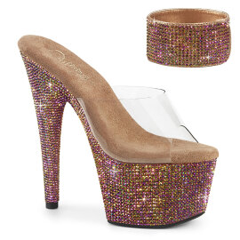Pleaser BEJEWELED-712RS Plateau Pantoletten Clear Strass...