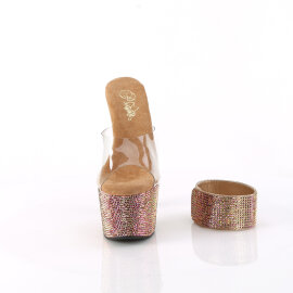 Pleaser BEJEWELED-712RS Plateau Pantoletten Clear Strass...