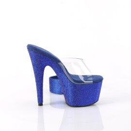 Pleaser BEJEWELED-712RS Plateau Pantoletten Clear Strass Blau