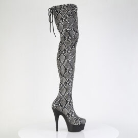 Pleaser DELIGHT-3008SP-BT Plateau Overknee Stiefel Snakeprint Grau