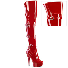 Pleaser DELIGHT-3018 Plateau Overknee Stiefel Lack Rot