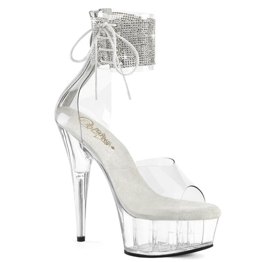 Pleaser DELIGHT-624RS Plateau Sandaletten Clear Strass Transparent Silber