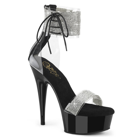 Pleaser DELIGHT-627RS Plateau Sandaletten Clear Strass Schwarz