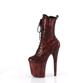Pleaser FLAMINGO-1040SPF Plateau Stiefeletten Stoff Metallic Snakeprint Rot