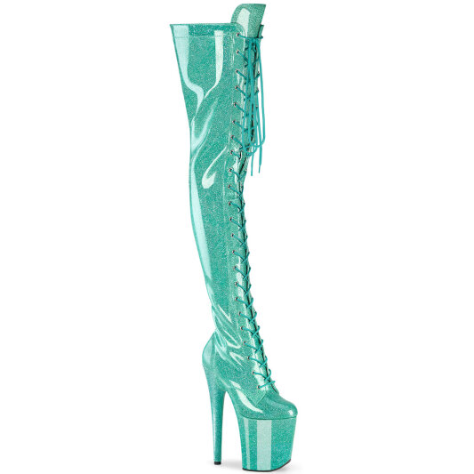Pleaser FLAMINGO-3020GP Plateau Overknee Stiefel Lack Glitter Türkis