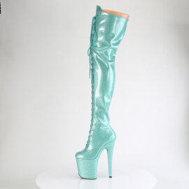 Pleaser FLAMINGO-3020GP Plateau Overknee Stiefel Lack Glitter Türkis