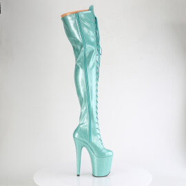 Pleaser FLAMINGO-3020GP Plateau Overknee Stiefel Lack Glitter Türkis