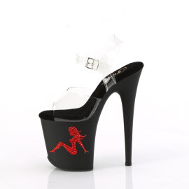 Pleaser FLAMINGO-808TGRS Plateau Sandaletten Clear Strass Schwarz Rot