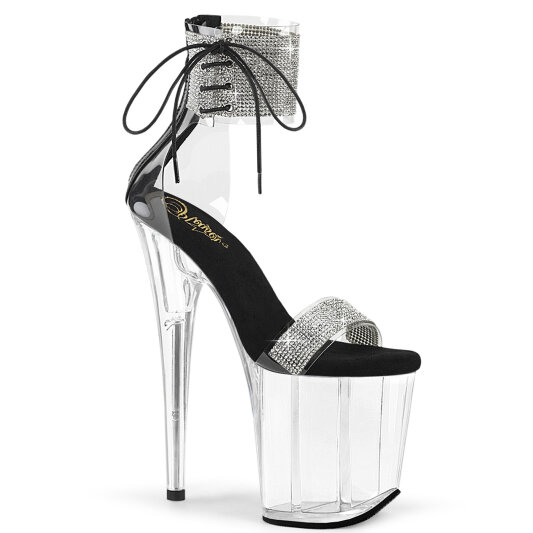 Pleaser FLAMINGO-827RS Plateau Sandaletten Clear Strass Silber Schwarz