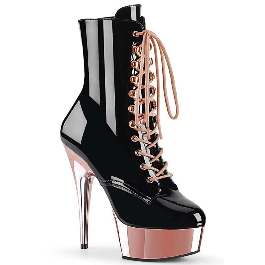 Pleaser Stiefelette DELIGHT-1020 Schwarz Rose-Gold Chrom EU-36 / US-6